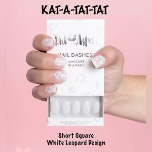 Red Aspen Nail Dashes KAT-A-TAT-TAT, White Leopard Design. Short Square, NIB